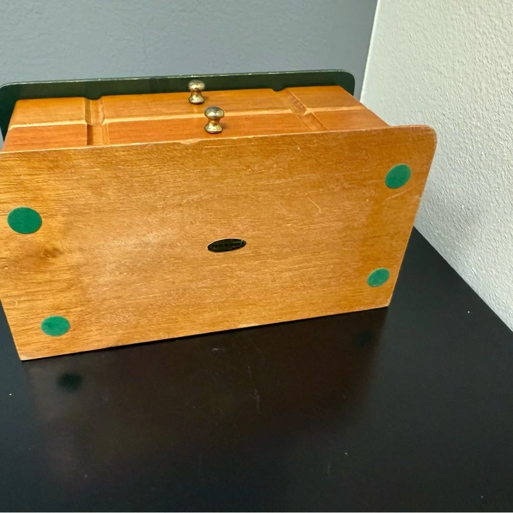 Vintage‎ solid Wooden jewelry Storage Box with Green Lid Mirror & two drawers
